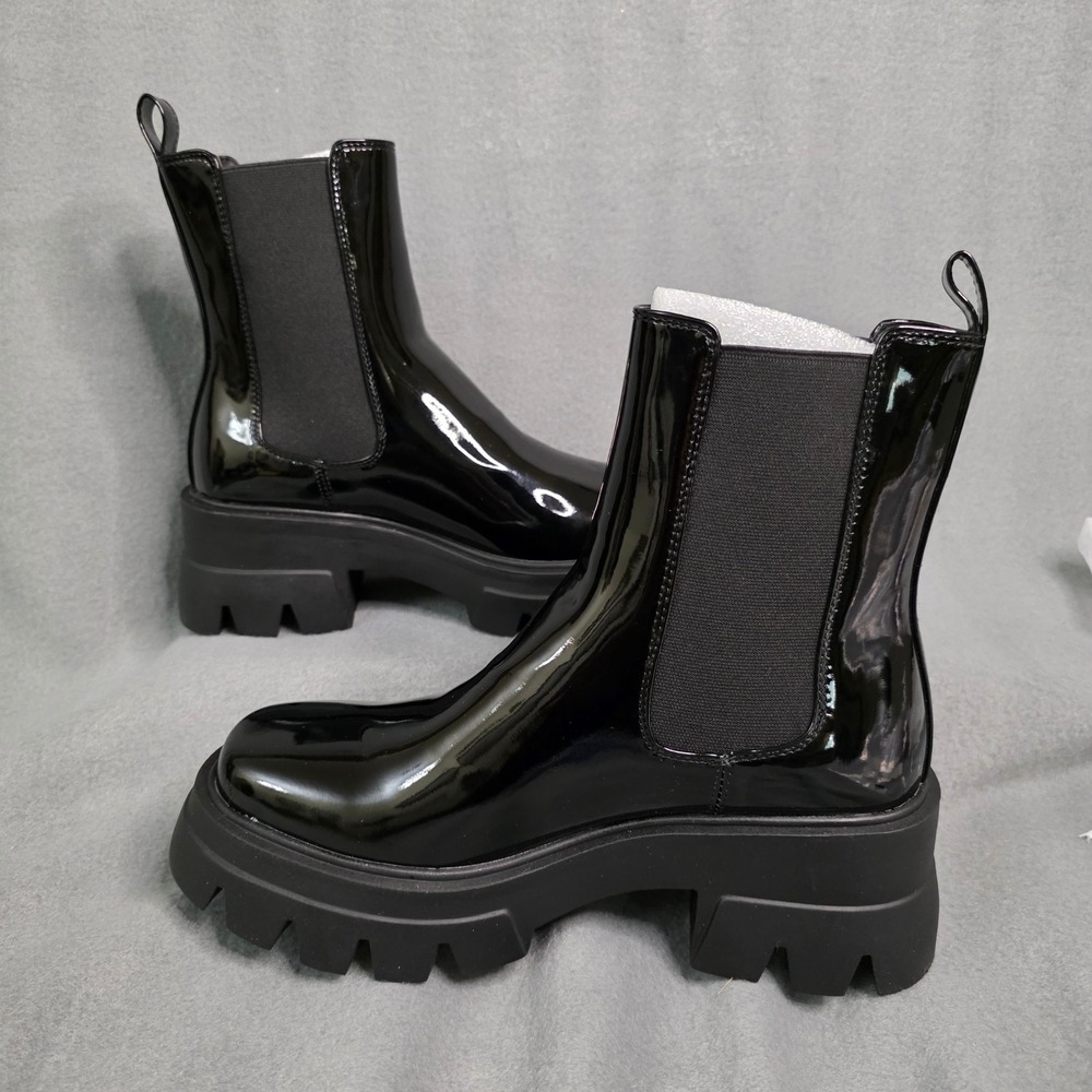 Platform Chelsea Boots Size 9 Black Patent Lug Sole Edgy Grunge Y2K Chunky Goth - Picture 3 of 9